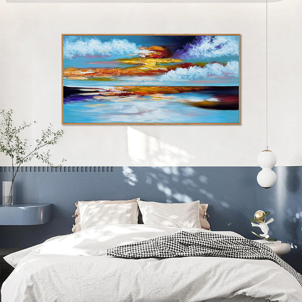 Large Wall Art Bright Abstract Hand Painted Oil Painting On Canvas Landscape Wall Home Decor Seascape Sunset Handmade Painting